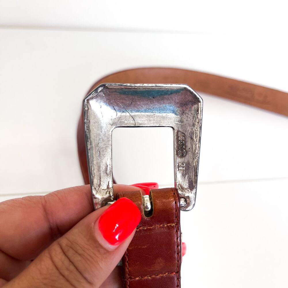 Vintage 90s Talbots Artsy Western Womens Belt Size M Cognac Leather Skinny Work‎ - Picture 6 of 9
